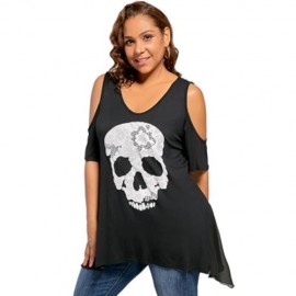 PLUS SIZE SKULL COLD SHOULDER TOP (BLACK)