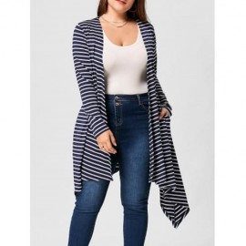 PLUS SIZE STRIPED HANDKERCHIEF HEM CARDIGAN (BLUE STRIPE)