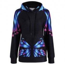 RAGLAN SLEEVE BUTTERFLY PRINT KANGAROO HOODIE (BLUE)