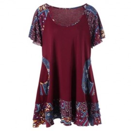 PLUS SIZE RAGLAN SLEEVE LAYERED TOP WITH POCKETS (DEEP RED)