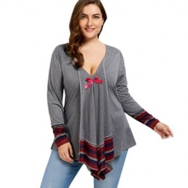BOWKNOT STRIPED ASYMMETRICAL PLUS SIZE TEE (GRAY)