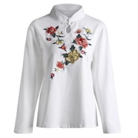 PLUS SIZE KEYHOLE FLORAL EMBROIDERED BLOUSE (WHITE)
