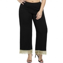 PLUS SIZE FLORAL LACE TRIM WIDE LEG PANTS (BLACK)