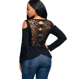 LONG SLEEVE LACE BACK COLD SHOULDER T-SHIRT (BLACK)