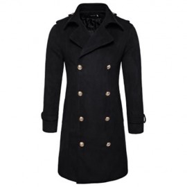TURNDOWN COLLAR DOUBLE BREASTED PEACOAT (BLACK)