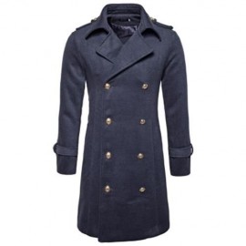 TURNDOWN COLLAR DOUBLE BREASTED PEACOAT (DEEP GRAY)