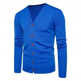 V NECK KNITTING BUTTON UP CARDIGAN (ROYAL)