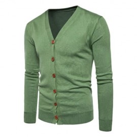 V NECK KNITTING BUTTON UP CARDIGAN (GREEN)