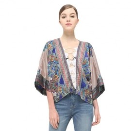 TRENDY COLLARLESS 3/4 SLEEVE PRINT WOMEN CHIFFON CARDIGAN (DARK NUDE)
