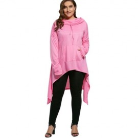 PLUS SIZE FUNNEL COLLAR MAXI ASYMMETRIC HOODIE (PINK)