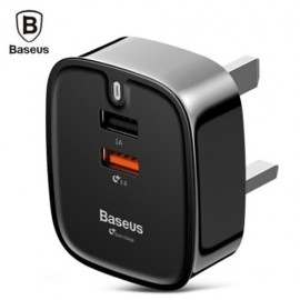 BASEUS FUNZI QC 3.0 DUAL USB SMART TRAVEL CHARGER UK PLUG (BLACK)