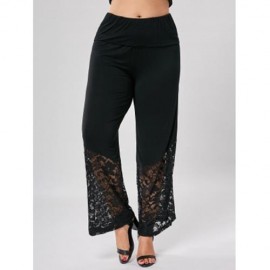 LACE TRIM WIDE LEG PLUS SIZE PANTS (BLACK)