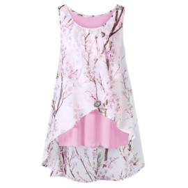 PLUS SIZE TINY FLORAL OVERLAP SLEEVELESS TOP (LIGHT PINK)