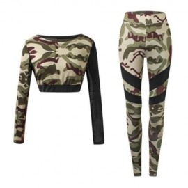 ROUND COLLAR CAMOUFLAGE SPLICED WOMEN CROP TOP WITH PANTS (ACU CAMOUFLAGE)