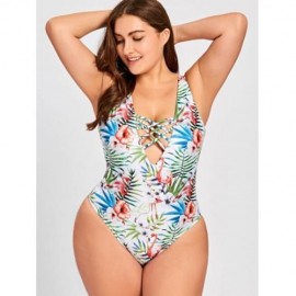 PLUS SIZE LACE UP FLORAL SWIMSUIT (COLORMIX)