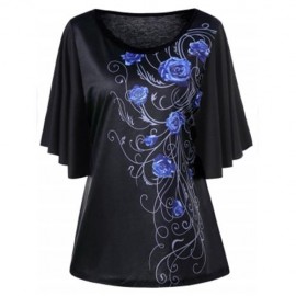PLUS SIZE TINY FLORAL DRAPE SLEEVE T-SHIRT (BLUE)