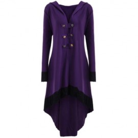 LACE-UP PLUS SIZE HOODED HIGH LOW COAT (PURPLE)