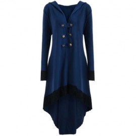 LACE-UP PLUS SIZE HOODED HIGH LOW COAT (BLUE)