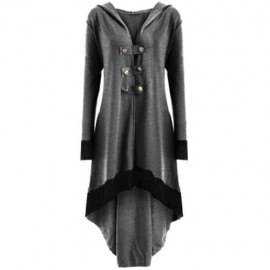LACE-UP PLUS SIZE HOODED HIGH LOW COAT (LIGHT GRAY)