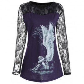 PLUS SIZE LACE PANEL ANGEL PRINT TOP (PURPLE)