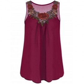 EMBROIDERED SLEEVELESS CHIFFON PLUS SIZE TOP (WINE RED)