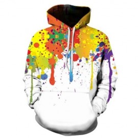HOODED COLORFUL SPLATTER PAINT PRINT HOODIE (COLORMIX)