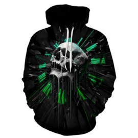 HOODED 3D SKULL GRAPHIC PRINT HOODIE (BLACK)
