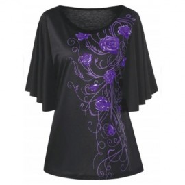 PLUS SIZE TINY FLORAL DRAPE SLEEVE T-SHIRT (PURPLE)
