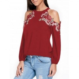 EMBROIDERY APPLIQUE COLD SHOULDER TOP (RED)