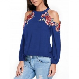 EMBROIDERY APPLIQUE COLD SHOULDER TOP (BLUE)