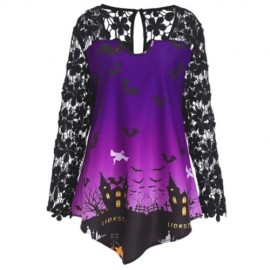 PLUS SIZE HALLOWEEN LACE PANEL ASYMMETRICAL T-SHIRT (PURPLE)