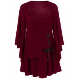 LACE UP PLUS SIZE PEPLUM BLOUSE (DEEP RED)