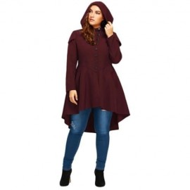 PLUS SIZE LACE UP HIGH LOW HOODED COAT (WINE RED)