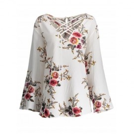 FLORAL PLUS SIZE LATTICE HOLLOW OUT TOP (CRYSTAL CREAM)