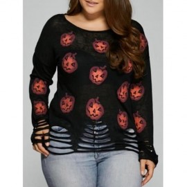 HALLOWEEN PUMPKIN PATTERN FRAYED KNITWEAR (BLACK)
