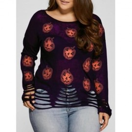 HALLOWEEN PUMPKIN PATTERN FRAYED KNITWEAR (PURPLE)