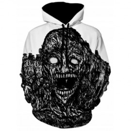 SKULL PRINT KANGAROO POCKET HALLOWEEN HOODIE (WHITE)