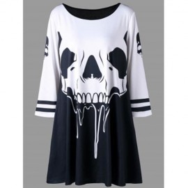 PLUS SIZE SKULL PRINT TUNIC T-SHIRT (WHITE AND BLACK)