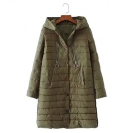WOMEN WINTER WARM SOLID COLOR HOODED THERMAL OVERCOAT (ARMY GREEN)
