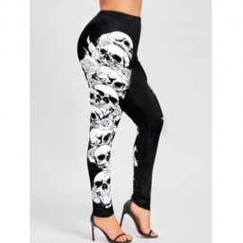 PLUS SIZE HALLOWEEN MONOCHROME SKULLS LEGGINGS (BLACK)