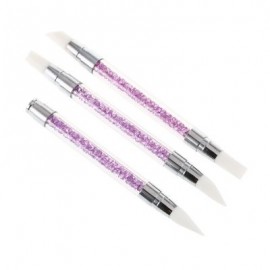 3pcs Rhinestone Handle Silicone Paint Pen Nail Tool (DEEP PURPLE)