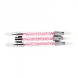 3pcs Rhinestone Handle Silicone Paint Pen Nail Tool (PINK)