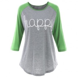 PLUS SIZE RAGLAN SLEEVE HAPPY BASEBALL T-SHIRT (GREEN)