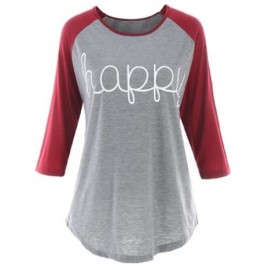 PLUS SIZE RAGLAN SLEEVE HAPPY BASEBALL T-SHIRT (CLARET)