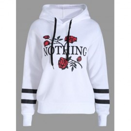 PLUS SIZE FLOCKING FLORAL LETTER PRINT HOODIE (WHITE)