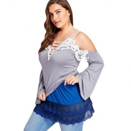 PLUS SIZE TIERED SHEER LACE EXTENDER SKIRT (BLUE)