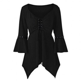 PLUS SIZE FLARE SLEEVE LACE UP TOP (BLACK)