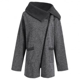 PLUS SIZE FLEECE OBLIQUE ZIPPER TURN DOWN HOODIE (GREY AND DARK GREY)