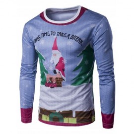 CREW NECK 3D FATHER CHRISTMAS AND ROOF PRINT T-SHIRT (COLORMIX)