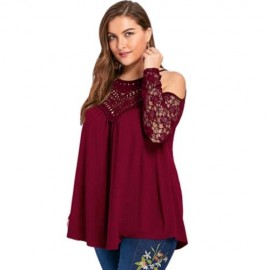 PLUS SIZE LACE TRIM COLD SHOULDER TOP (RED)